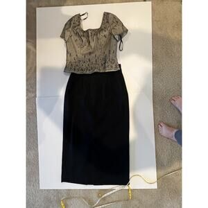 Alfred Angelo MOB Black/cream 2 Piece Long Skirt Beaded Bodice Sz 18